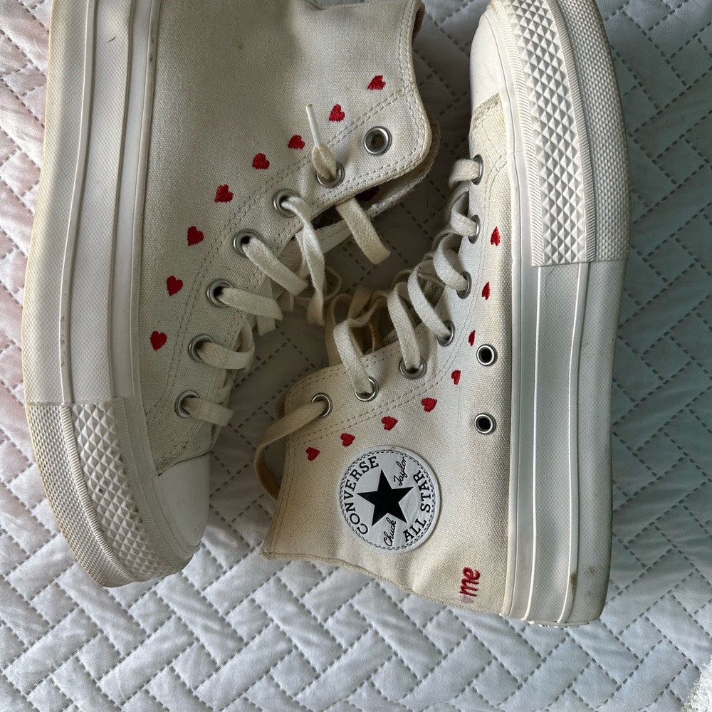 Converse Cream High-Tops with Red Heart Details V-day Edition